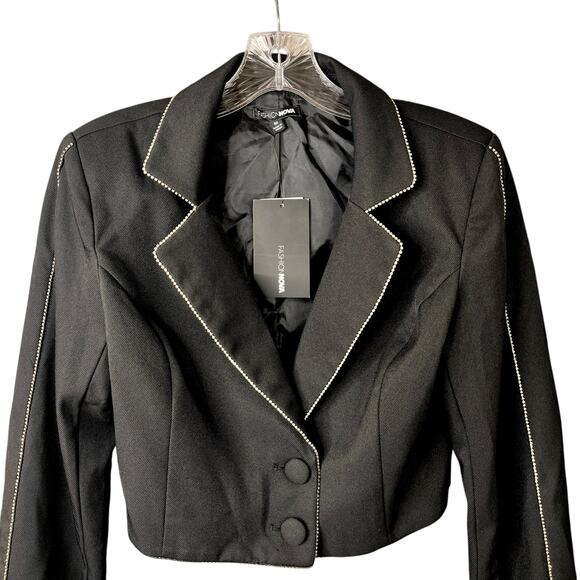 Fashion Nova Always Prepared Rhinestone Trim Jacket Black - Picture 5 of 15